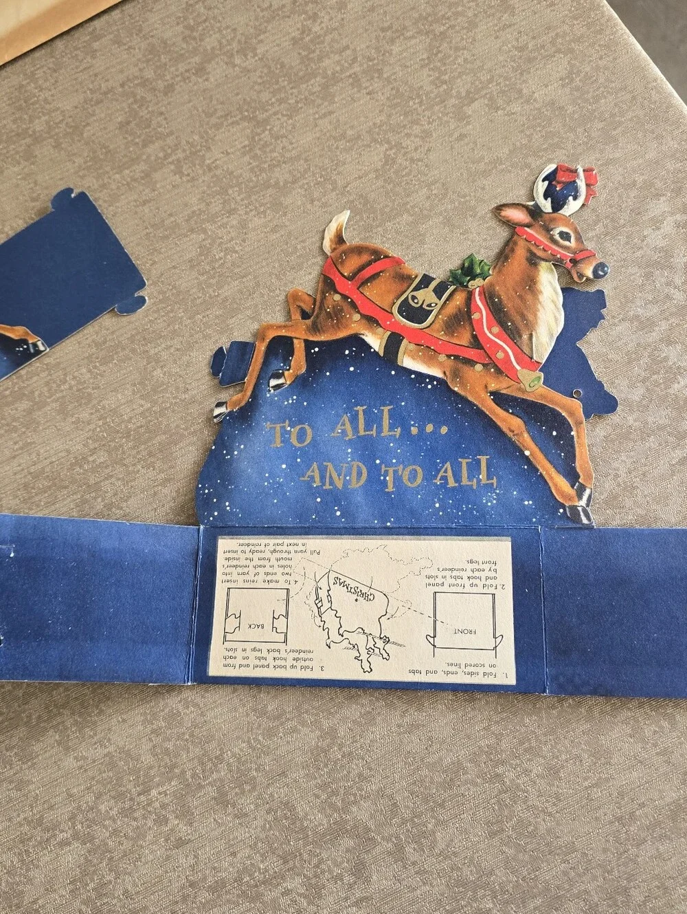 VTG 1954 Hallmark Christmas Sleigh Card Holder 4 pc Die Cut MISSING 1 READ